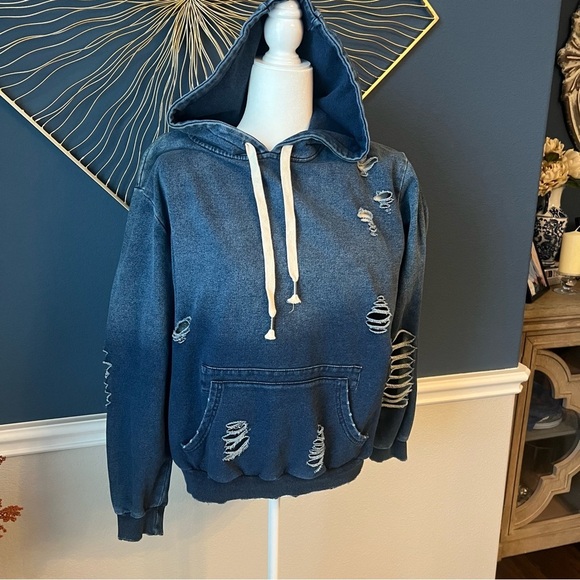 NWOT POL Distressed Hoodie - Blue - Picture 1 of 6